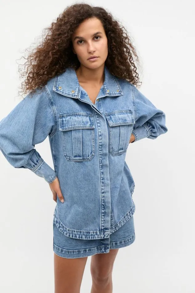 Women Denim Seed Heritage Denim Utility Shirt Mist Blue Wash