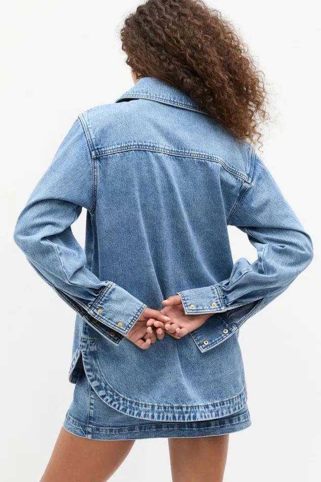 Women Denim Seed Heritage Denim Utility Shirt Mist Blue Wash
