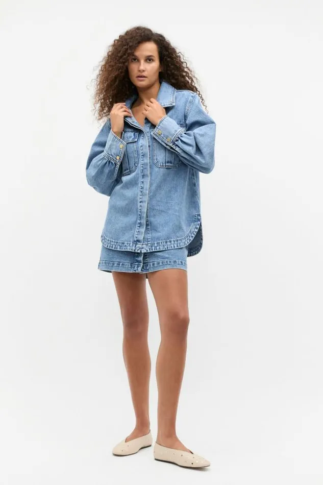 Women Denim Seed Heritage Denim Utility Shirt Mist Blue Wash