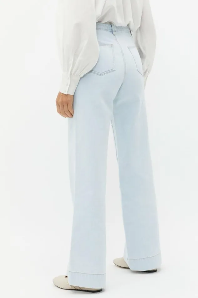 Women Denim Seed Heritage Denim Wide Leg Rigid Jean Stone Blue Wash