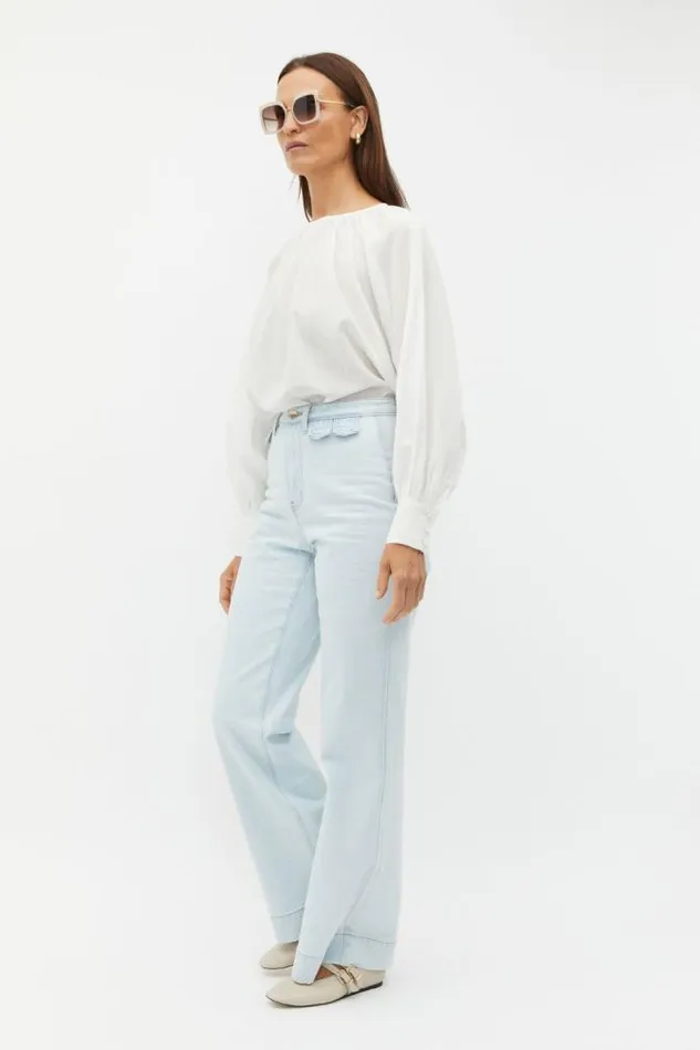 Women Denim Seed Heritage Denim Wide Leg Rigid Jean Stone Blue Wash