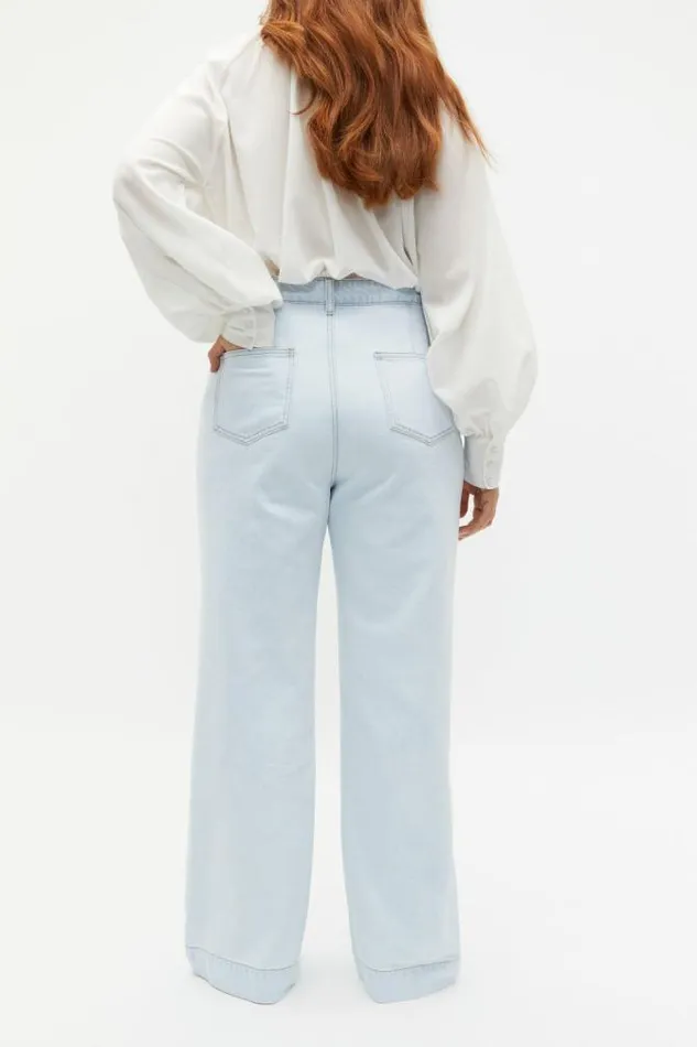 Women Denim Seed Heritage Denim Wide Leg Rigid Jean Stone Blue Wash