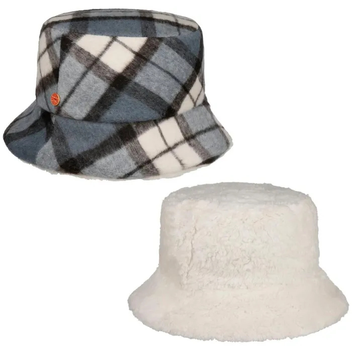 Women Doriet Check Bucket Reversible Hat Blue Mayser Bucket Hats