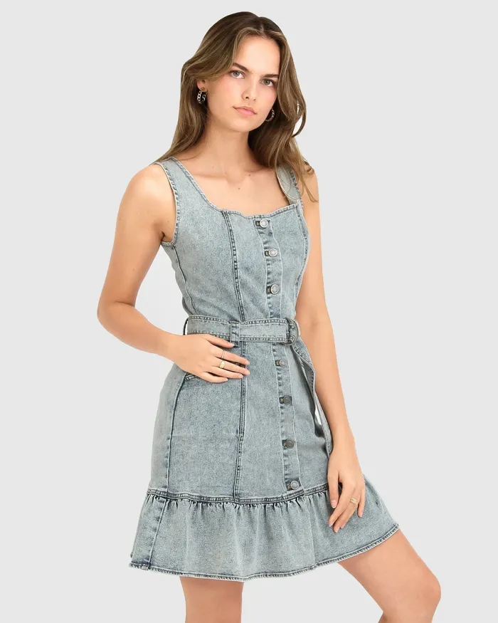Women Dresses Belle and Bloom Rendezvous Denim Mini Dress 8211 Stonewash