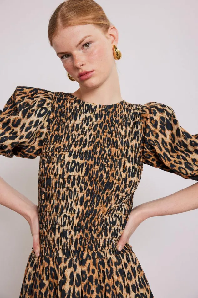 Women Dresses Damson Madder Bluebelle Shirred Mini Dress 8211 Leopard