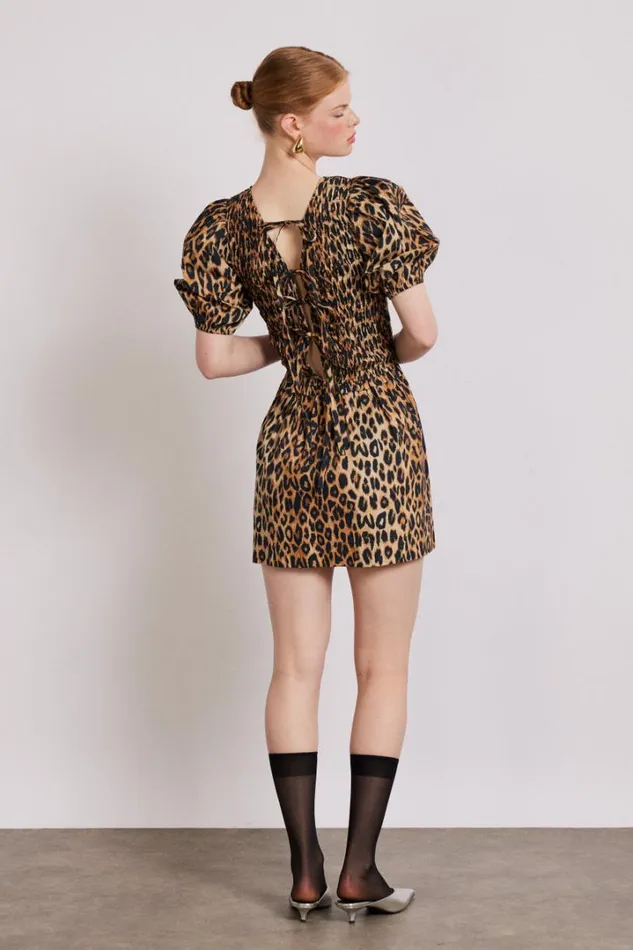 Women Dresses Damson Madder Bluebelle Shirred Mini Dress 8211 Leopard