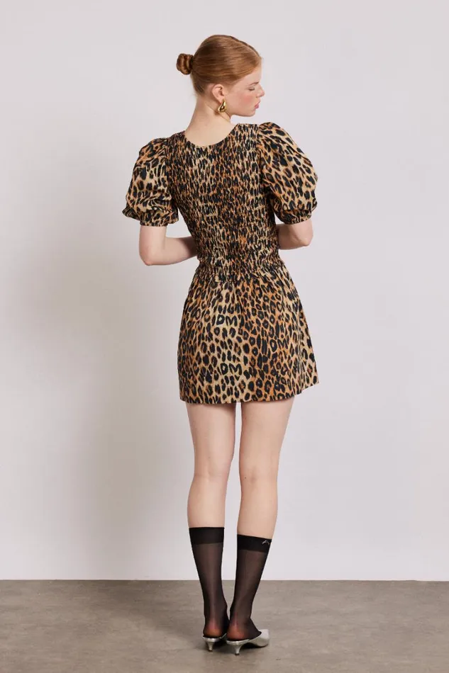 Women Dresses Damson Madder Bluebelle Shirred Mini Dress 8211 Leopard