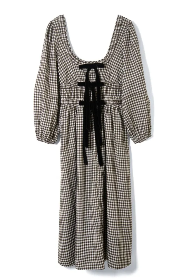 Women Dresses Damson Madder Dakota Bow Midi Dress 8211 Chocolate Check