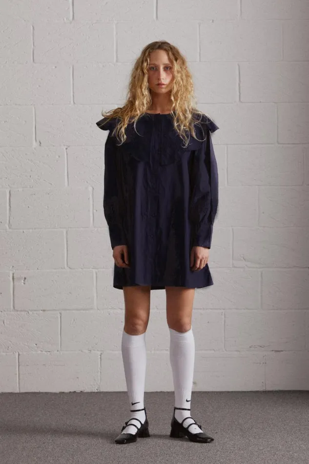 Women Dresses Damson Madder Mimi Mini Dress 8211 Navy Broderie