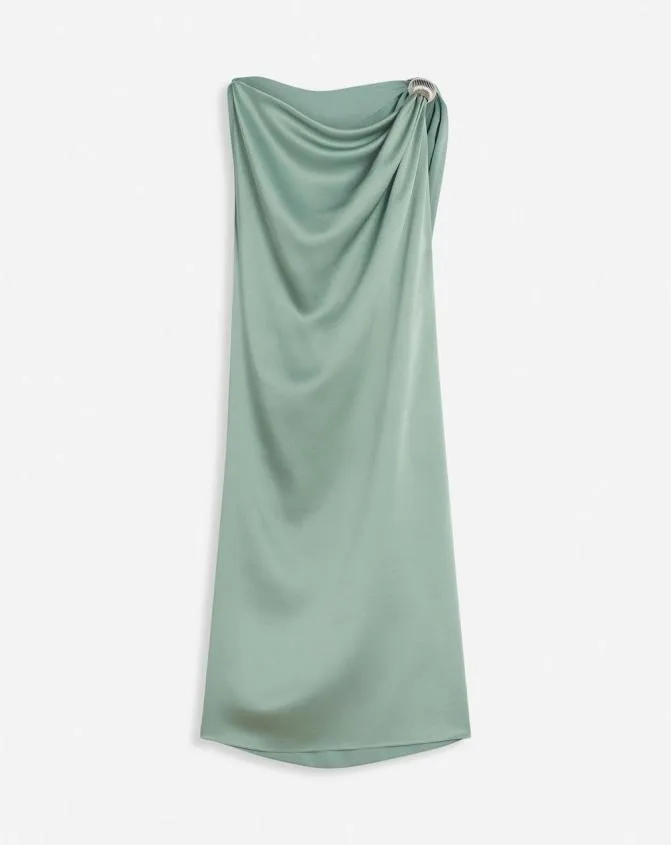 Women Dresses Lanvin Arpge Ring Draped Satin Dress Vert De Gris
