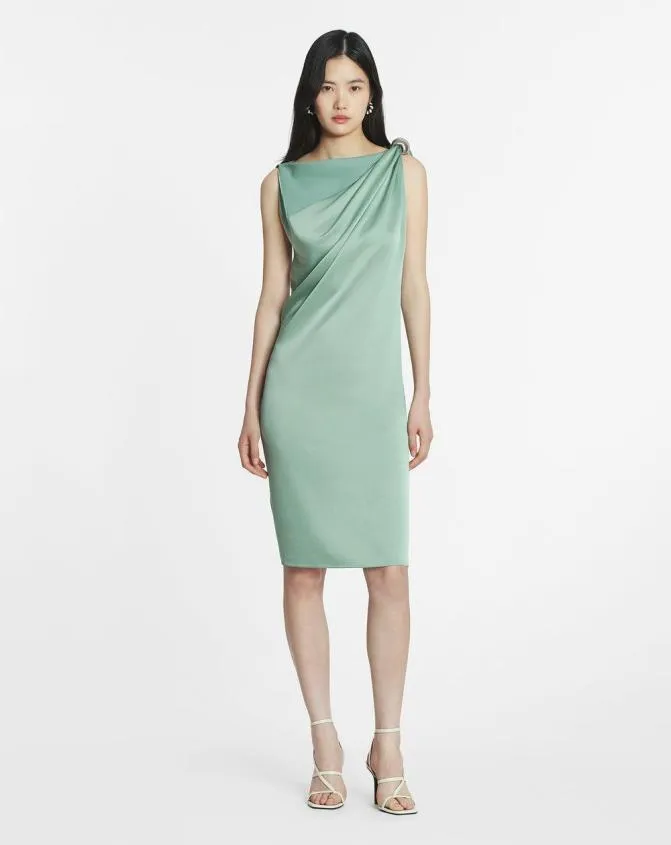 Women Dresses Lanvin Arpge Ring Draped Satin Dress Vert De Gris Women Dresses Lanvin Arpge Ring Draped Satin Dress Vert De Gris