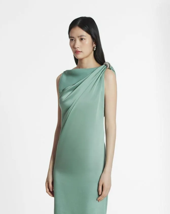 Women Dresses Lanvin Arpge Ring Draped Satin Dress Vert De Gris Women Dresses Lanvin Arpge Ring Draped Satin Dress Vert De Gris