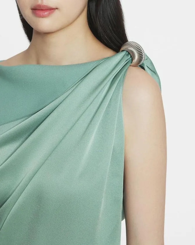 Women Dresses Lanvin Arpge Ring Draped Satin Dress Vert De Gris Women Dresses Lanvin Arpge Ring Draped Satin Dress Vert De Gris