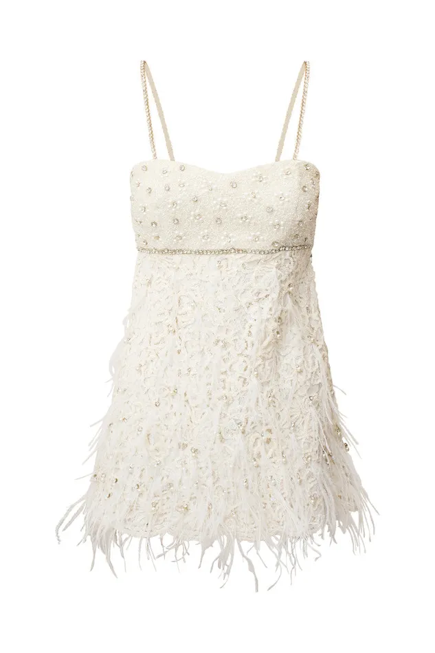 Women Dresses LoveShackFancy Brianne Beaded Mini Dress Cream