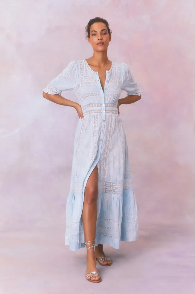Women Dresses LoveShackFancy Minka Stripe Hand Dye Lace Maxi Dress Blue Hand Dye Women Dresses LoveShackFancy Minka Stripe Hand Dye Lace Maxi Dress Blue Hand Dye