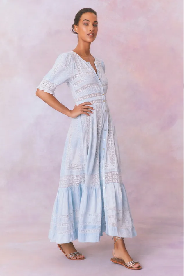Women Dresses LoveShackFancy Minka Stripe Hand Dye Lace Maxi Dress Blue Hand Dye