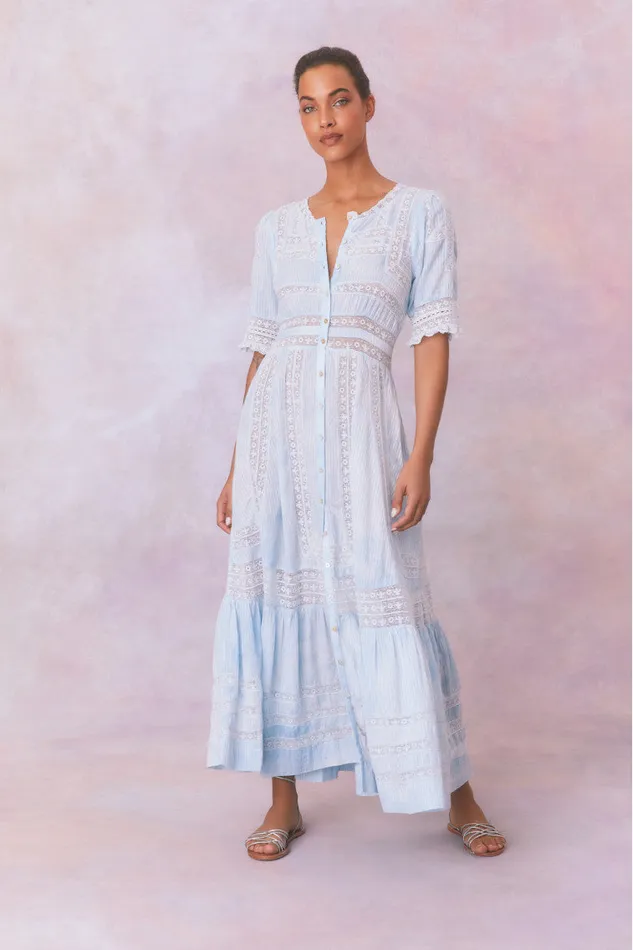 Women Dresses LoveShackFancy Minka Stripe Hand Dye Lace Maxi Dress Blue Hand Dye
