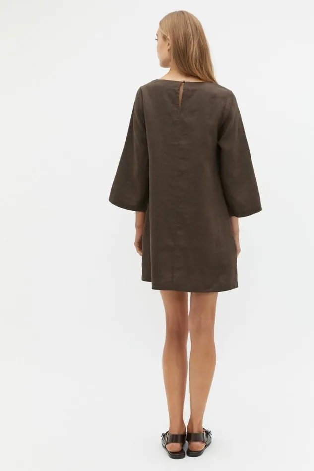 Women Dresses Seed Heritage Linen Square Neck Mini Dress Dark Espresso