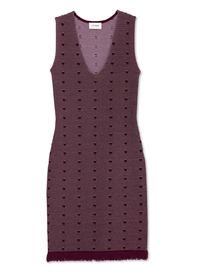 Women Dresses St John BiTonal Knit VNeck Dress Deep Plumamethyst