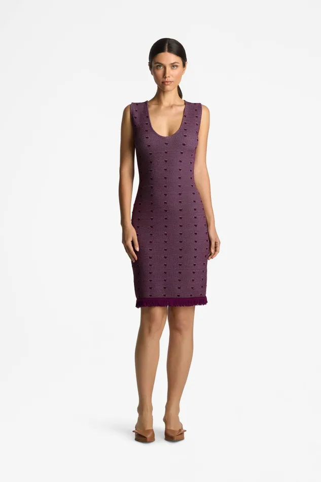 Women Dresses St John BiTonal Knit VNeck Dress Deep Plumamethyst Women Dresses St John BiTonal Knit VNeck Dress Deep Plumamethyst