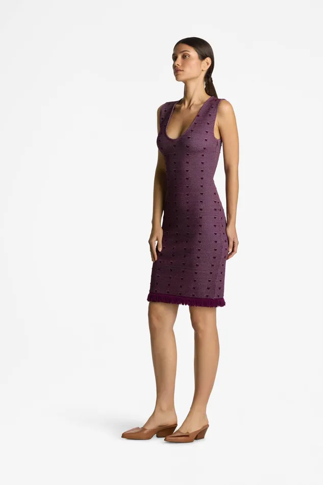 Women Dresses St John BiTonal Knit VNeck Dress Deep Plumamethyst Women Dresses St John BiTonal Knit VNeck Dress Deep Plumamethyst