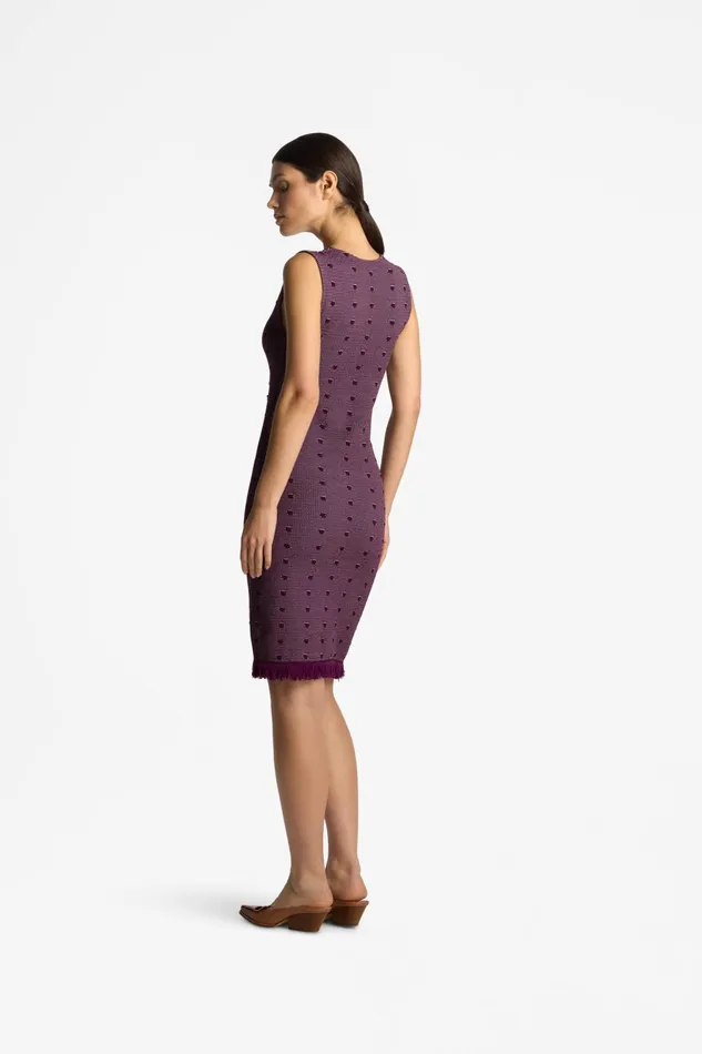 Women Dresses St John BiTonal Knit VNeck Dress Deep Plumamethyst Women Dresses St John BiTonal Knit VNeck Dress Deep Plumamethyst