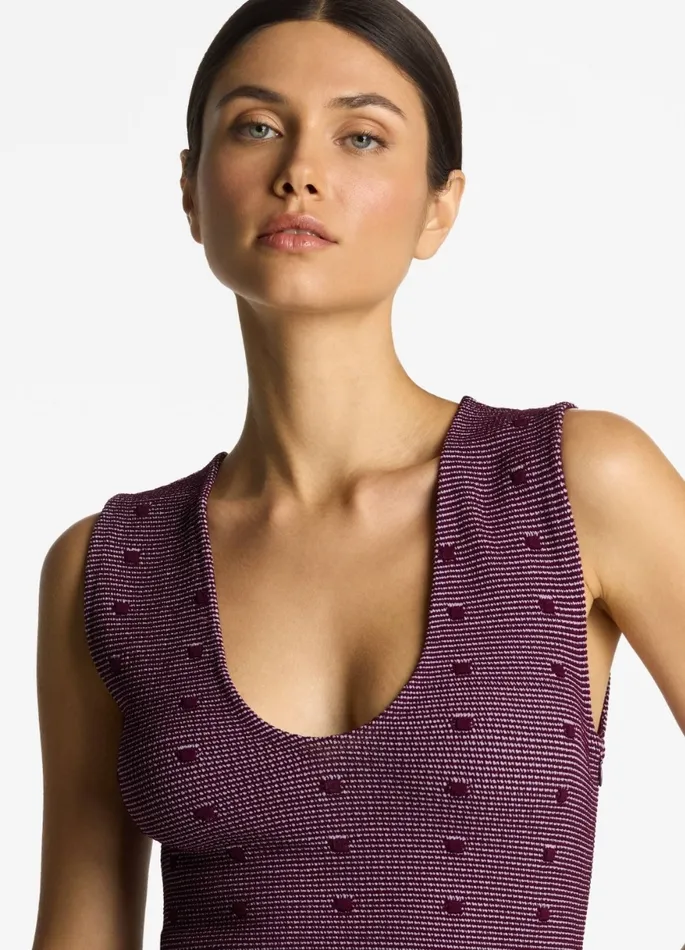 Women Dresses St John BiTonal Knit VNeck Dress Deep Plumamethyst Women Dresses St John BiTonal Knit VNeck Dress Deep Plumamethyst