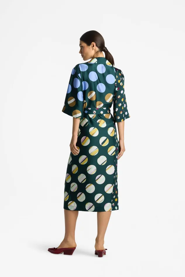 Women Dresses St John Collage Dot Belted Wrap Dress Spruce Multi