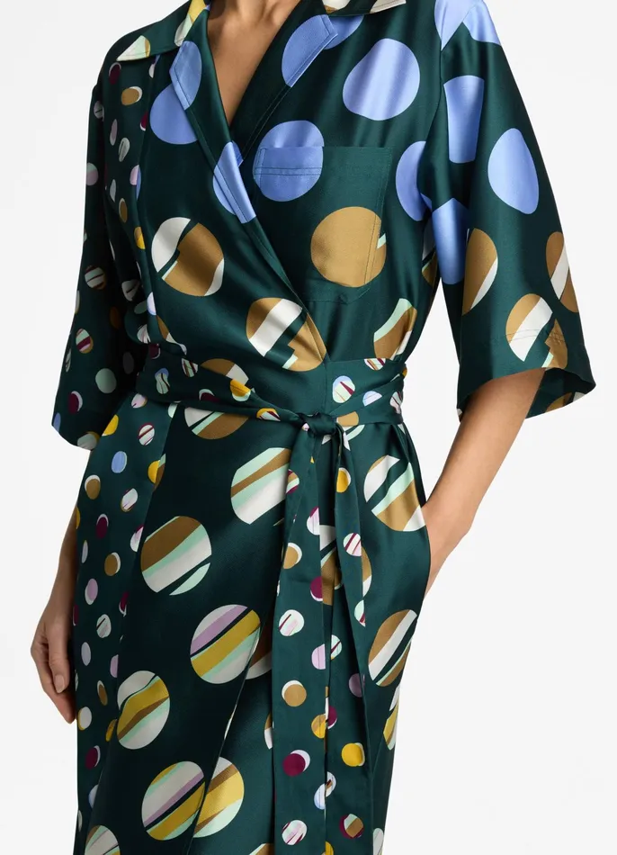 Women Dresses St John Collage Dot Belted Wrap Dress Spruce Multi
