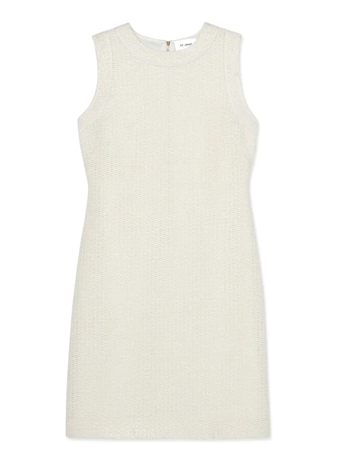 Women Dresses St John Textured Open Weave Dress Ivory Multi