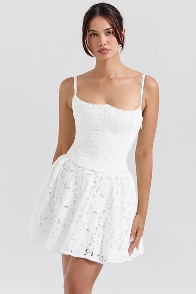 Women Elara White Broderie Anglais Mini Dress House Of CB Dresses
