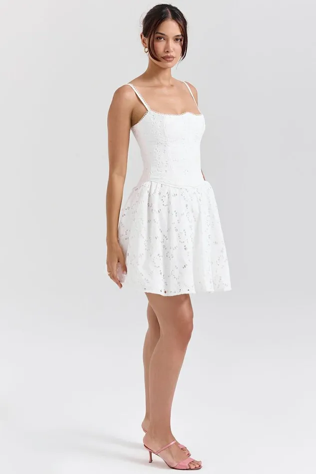 Women Elara White Broderie Anglais Mini Dress House Of CB Dresses