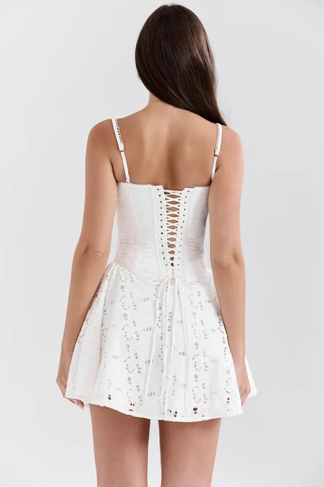 Women Elara White Broderie Anglais Mini Dress House Of CB Dresses