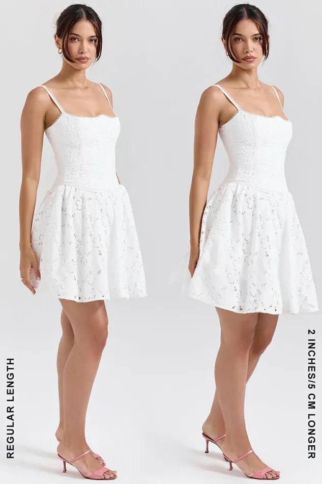 Women Elara White Broderie Anglais Mini Dress House Of CB Dresses