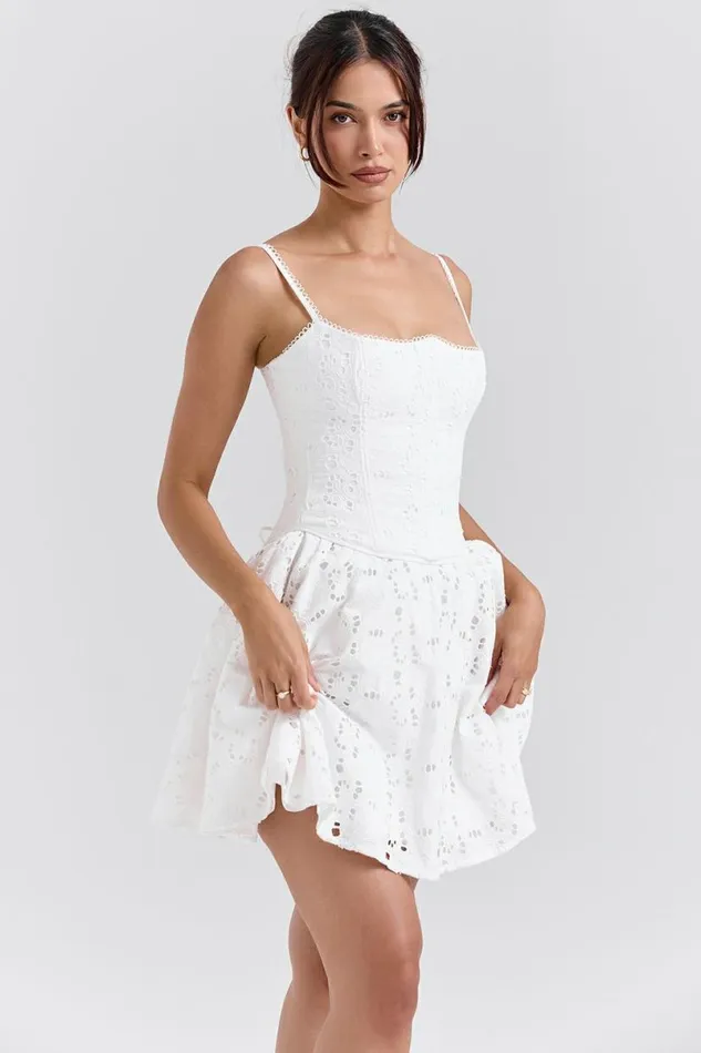 Women Elara White Broderie Anglais Mini Dress House Of CB Dresses