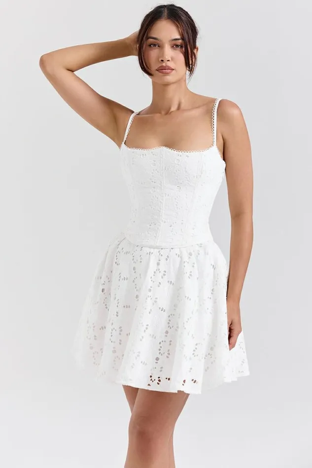 Women Elara White Broderie Anglais Mini Dress House Of CB Dresses