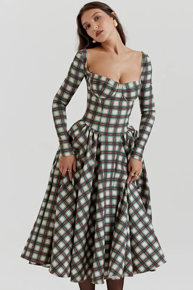 Women Eliza Red Tartan Corset Midi Dress House Of CB Dresses