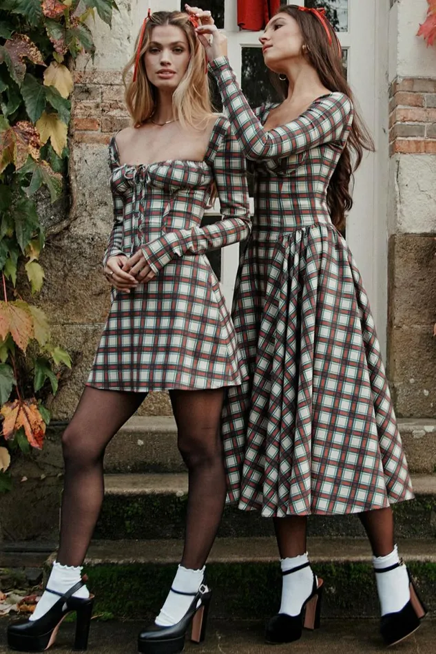 Women Eliza Red Tartan Corset Midi Dress House Of CB Dresses Women Eliza Red Tartan Corset Midi Dress House Of CB Dresses