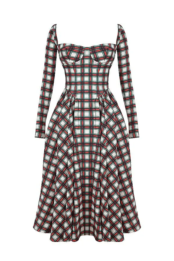 Women Eliza Red Tartan Corset Midi Dress House Of CB Dresses Women Eliza Red Tartan Corset Midi Dress House Of CB Dresses