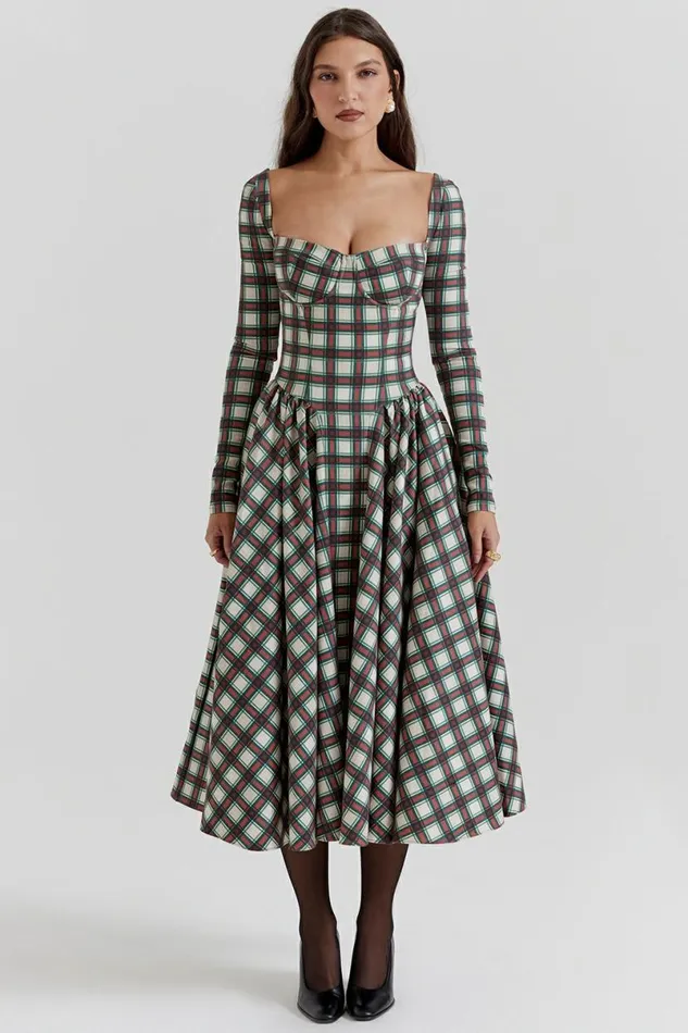 Women Eliza Red Tartan Corset Midi Dress House Of CB Dresses Women Eliza Red Tartan Corset Midi Dress House Of CB Dresses