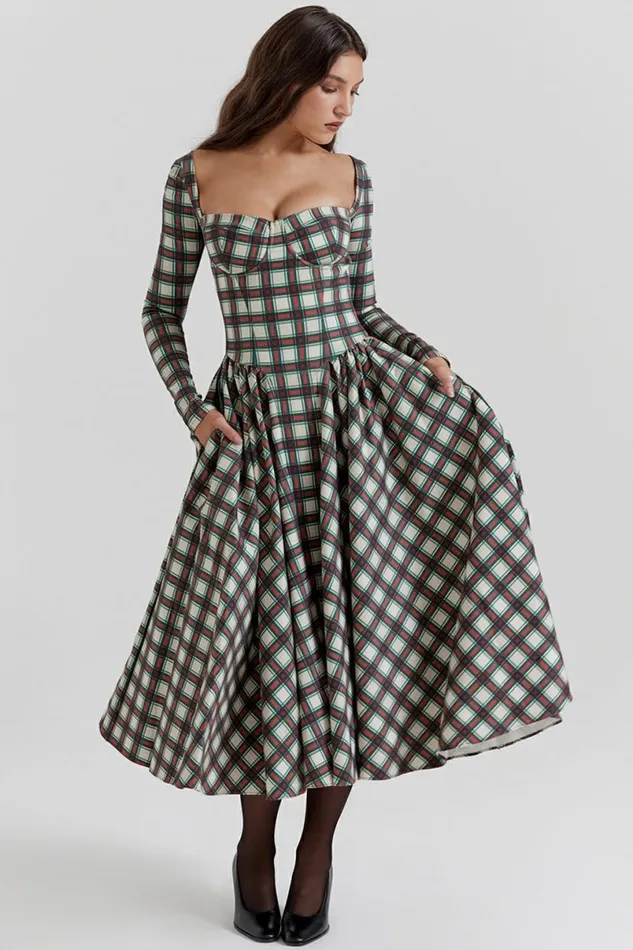 Women Eliza Red Tartan Corset Midi Dress House Of CB Dresses Women Eliza Red Tartan Corset Midi Dress House Of CB Dresses