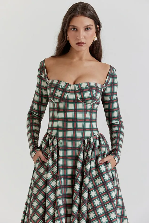 Women Eliza Red Tartan Corset Midi Dress House Of CB Dresses Women Eliza Red Tartan Corset Midi Dress House Of CB Dresses
