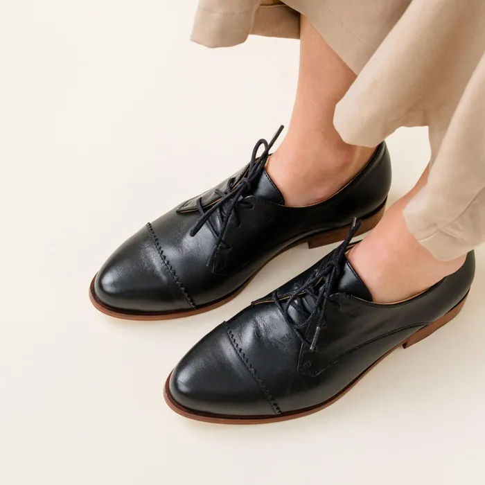 Women Emilia Cap Toe Oxford Black Nisolo Loafers and Mules