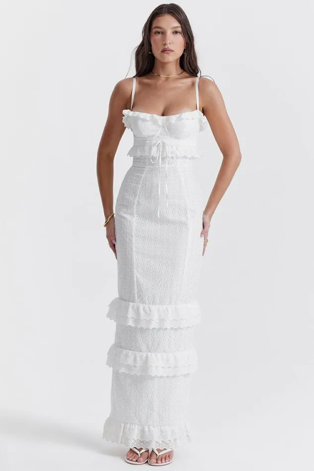 Women Eve White Broderie Maxi Dress House Of CB Dresses