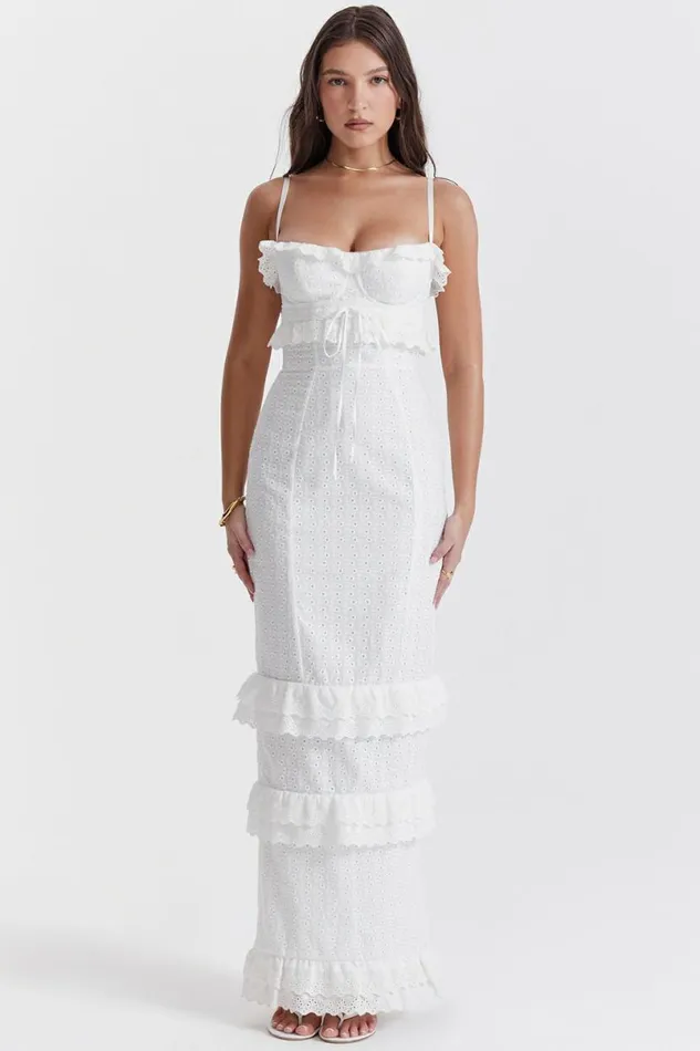 Women Eve White Broderie Maxi Dress House Of CB Dresses