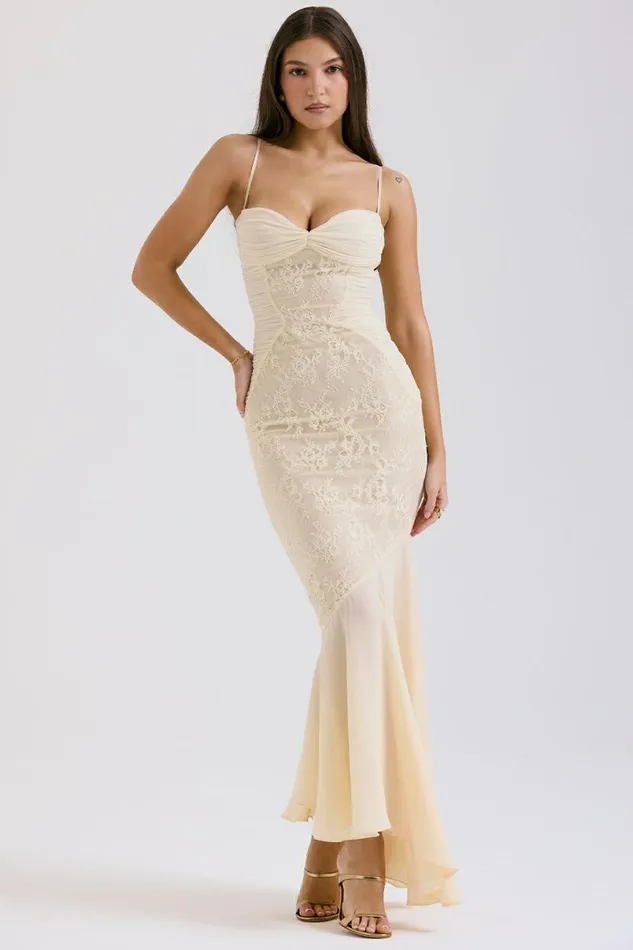 Women Felicia Vanilla Chiffon and Lace Gown House Of CB Dresses