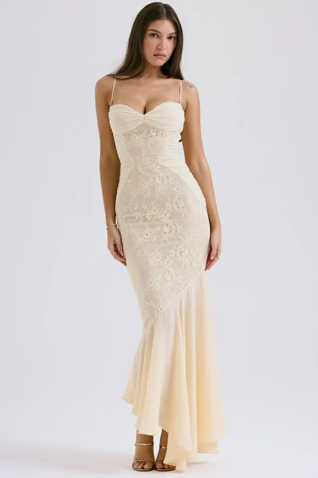 Women Felicia Vanilla Chiffon and Lace Gown House Of CB Dresses Women Felicia Vanilla Chiffon and Lace Gown House Of CB Dresses