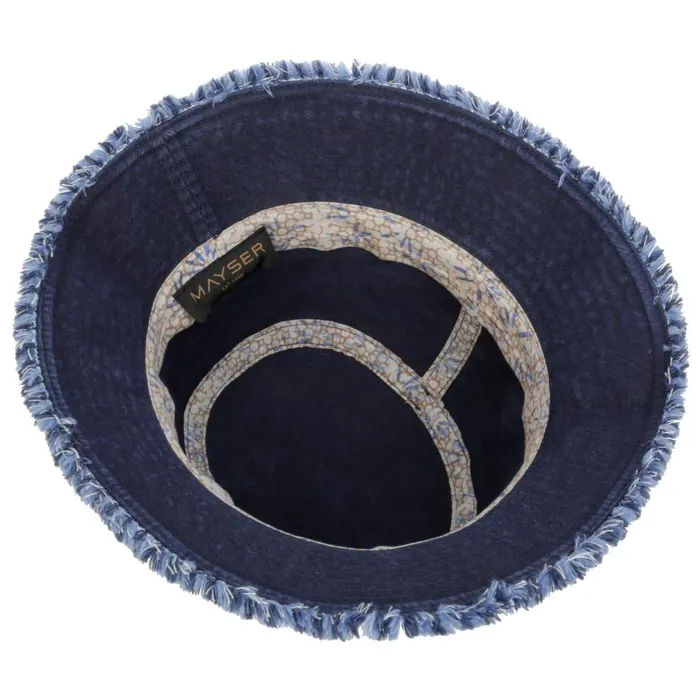 Women Fil Bucket Fabric Hat With Fringes Dark Blue Mayser Bucket Hats
