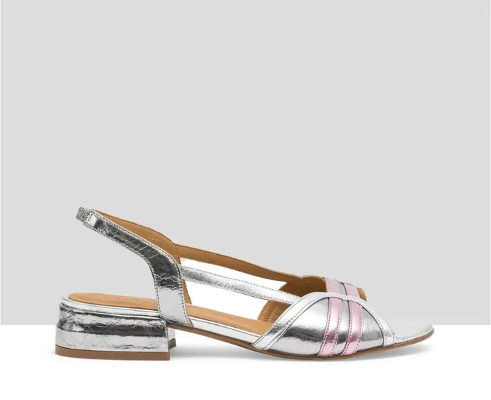 Women Flat Audley Shoes Low Heel Leather Sandal Lila Metallic
