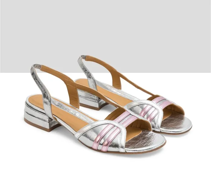 Women Flat Audley Shoes Low Heel Leather Sandal Lila Metallic
